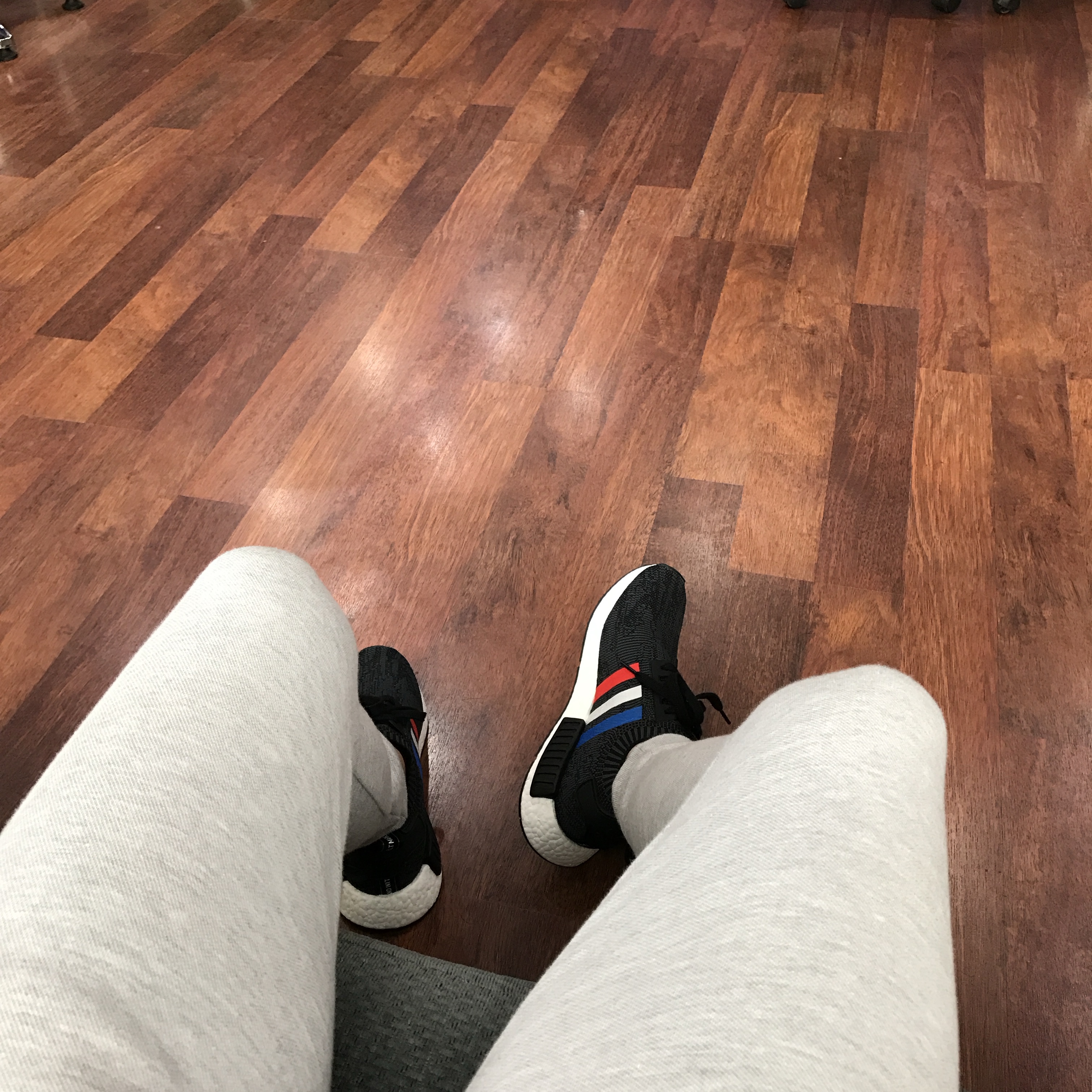 Adidas NMD R1 Primeknit Tricolor Stripes Black 착용 스타일