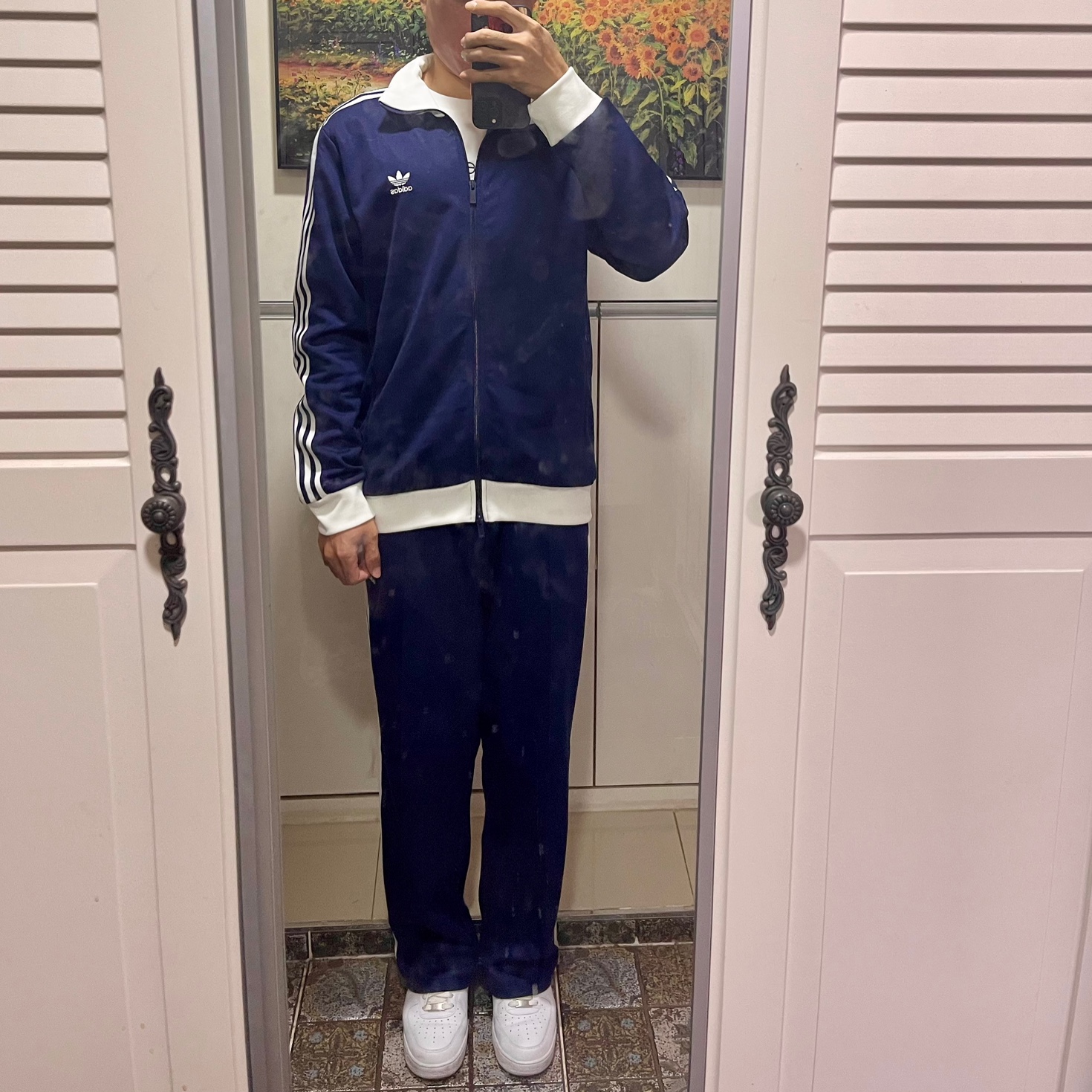 Adidas Adicolor Classic Beckenbauer Track Top Night Indigo - KR Sizing, Adidas Adicolor Baggy Fit Firebird Track Pants Night Indigo - KR Sizing 착용 스타일