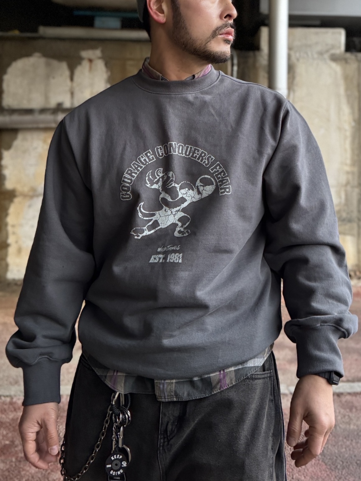 Wildthings Vintage Sweatshirts(WILD DOG) Graphite 착용 스타일 - 4