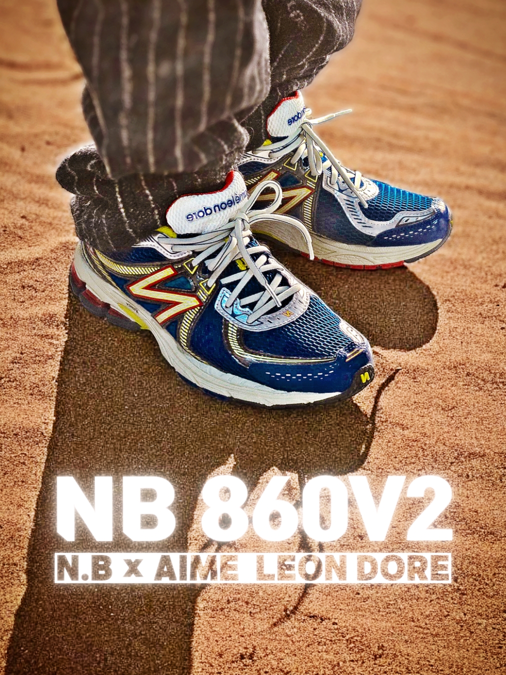 뉴발란스 x 에메 레온 도르 860v2 블루 옐로우, 나이키 x 스투시 NRG 스트라이프 울 팬츠 블랙 (DR4021-010) 착용 스타일