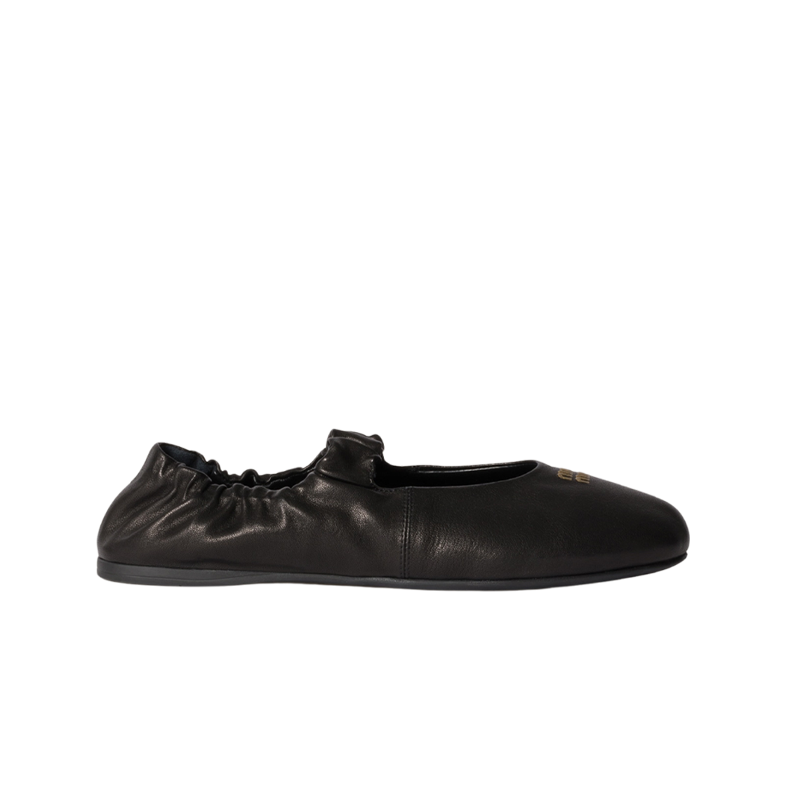 (W) 미우 미우 루슈 나파 레더 발레리나 블랙((W) Miu Miu Ruches Nappa Leather Ballerinas Black)