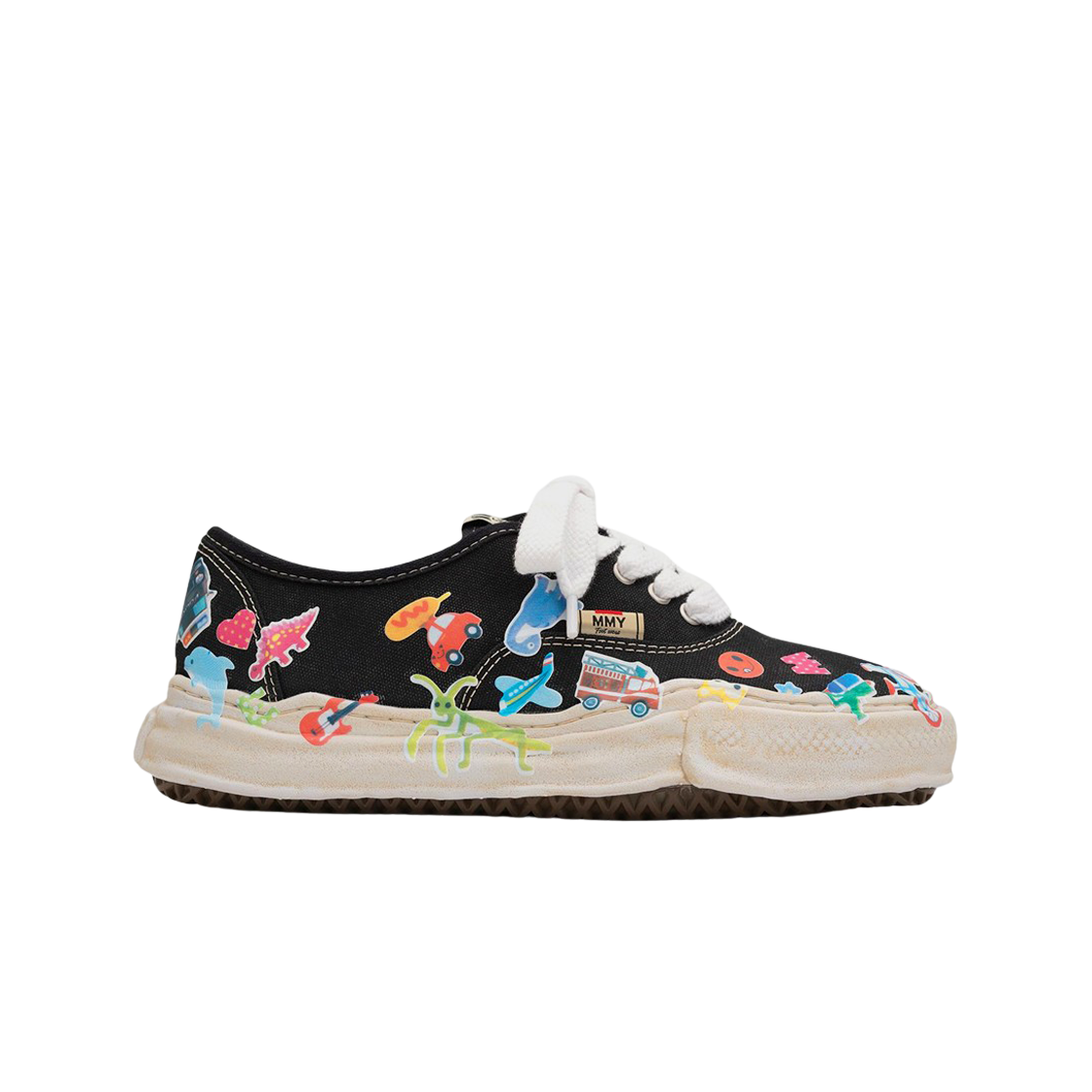 메종 미하라 야스히로 베이커 OG 스티커 프린티드 캔버스 로우탑 스니커즈 블랙(Maison Mihara Yasuhiro Baker OG Sole Sticker Printed Canvas Low-top Sneakers Black)
