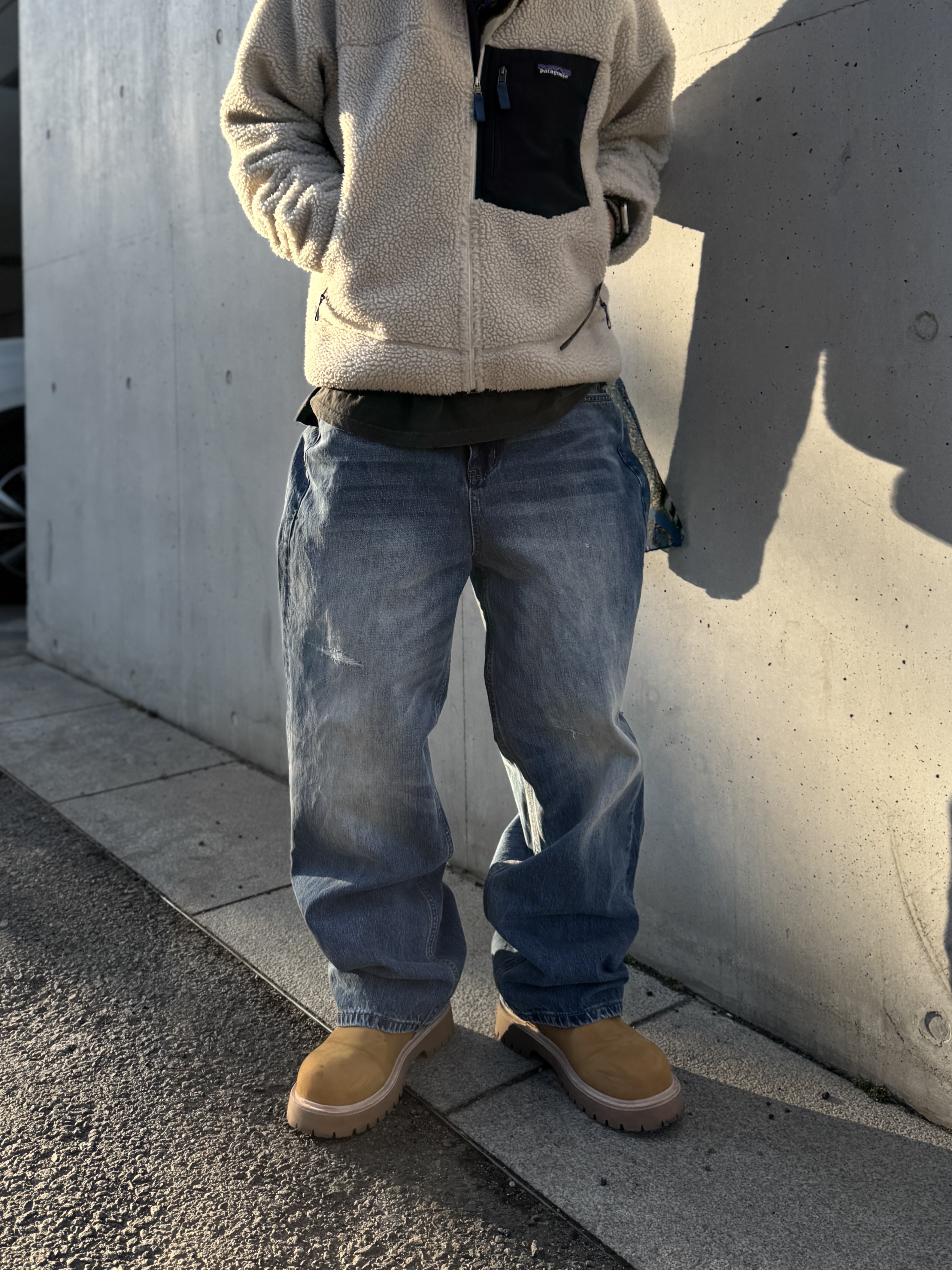 Patagonia Classic Retro-X Jacket Natural, Kinchi x My Name Is Peter Boots - 888 (a) Yellow 착용 스타일 - 5