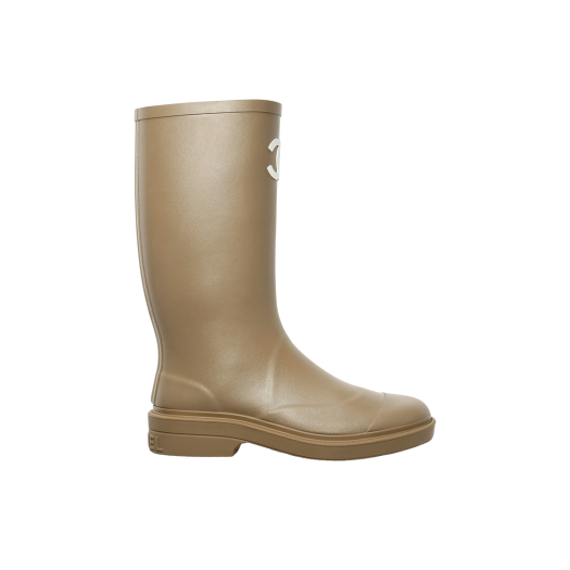 (W) Chanel High Boots Caoutchouc & Dark Beige