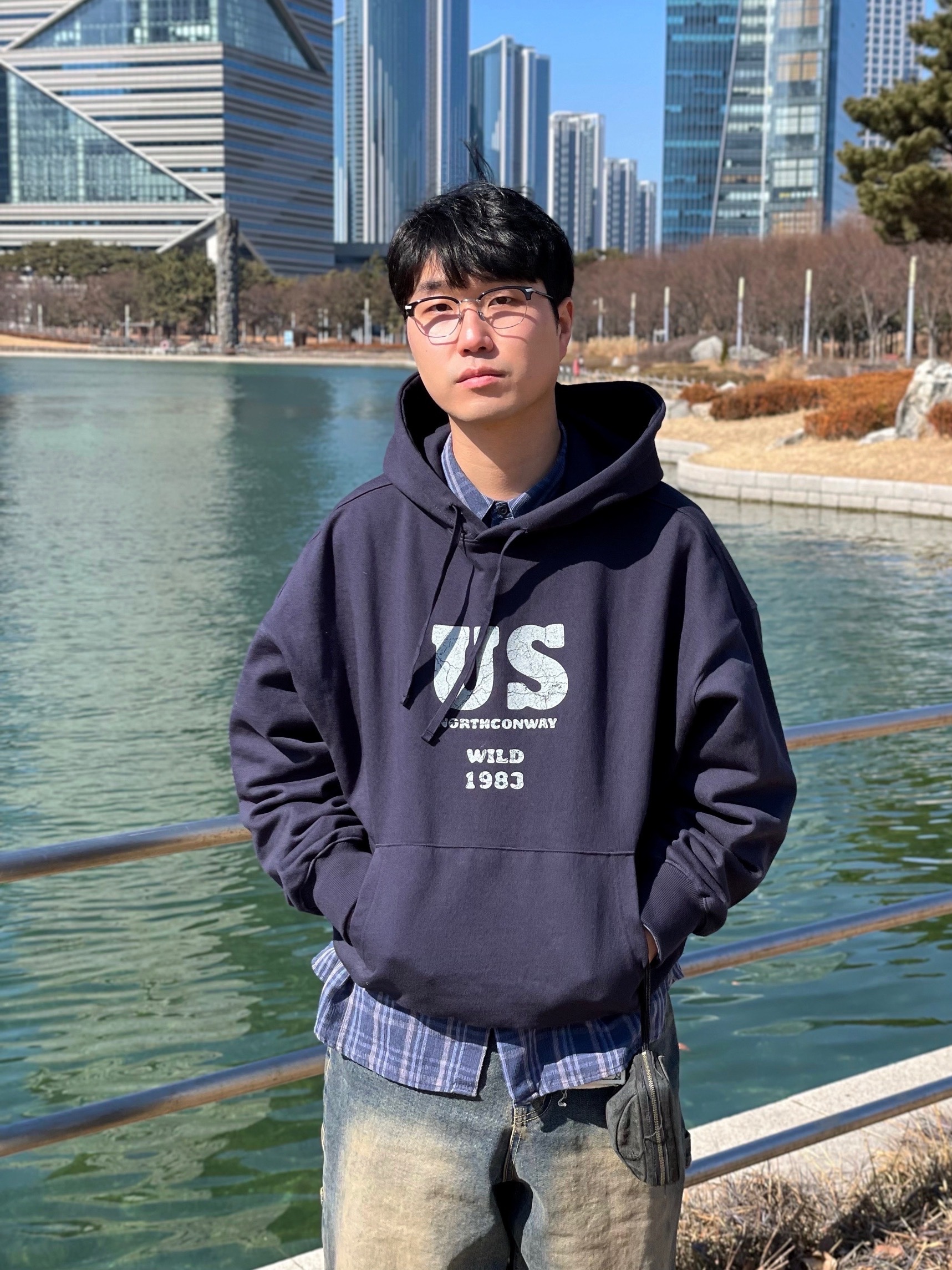 Wildthings Vintage Hoodie(U.S WILD) Slate Blue 착용 스타일 - 4