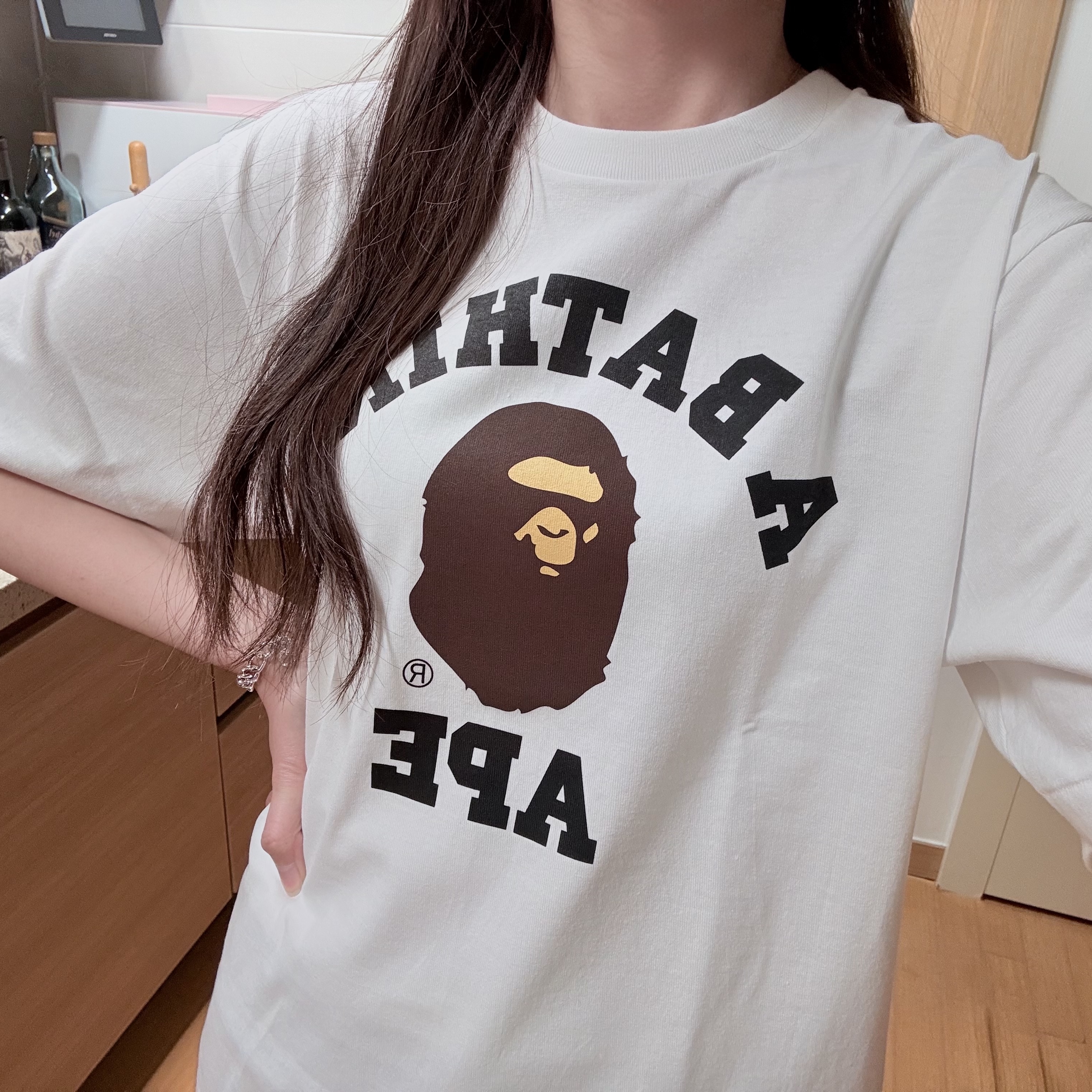 BAPE College T-Shirt White 착용 스타일