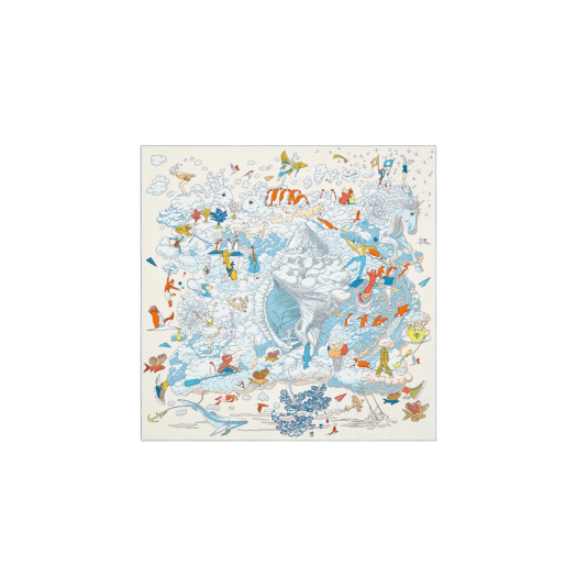 (W) Hermes Carres Sur Mon Nuage Scarf 90 Creme Bleu Clair Multicolore