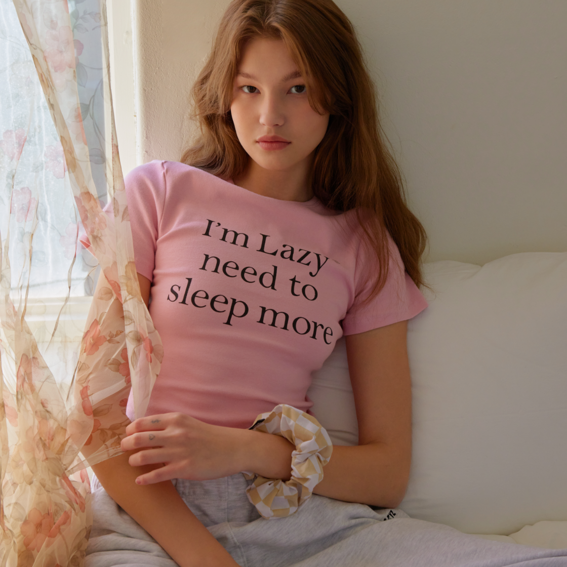 레이지지 슬립모어 크롭 숏 슬리브 티셔츠 핑크(Lazyz Sleep More Crop Short Sleeve T-Shirt Pink) - 2