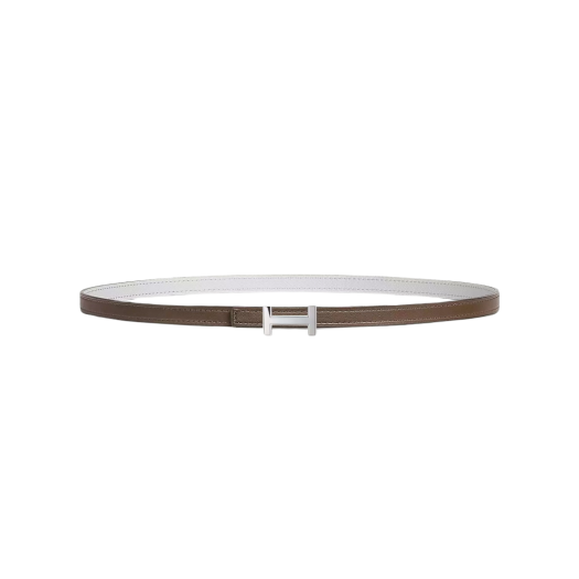 (W) Hermes Focus Belt Buckle & Reversible Leather Strap Swift Epsom 13mm & Palladium Etoupe Blanc