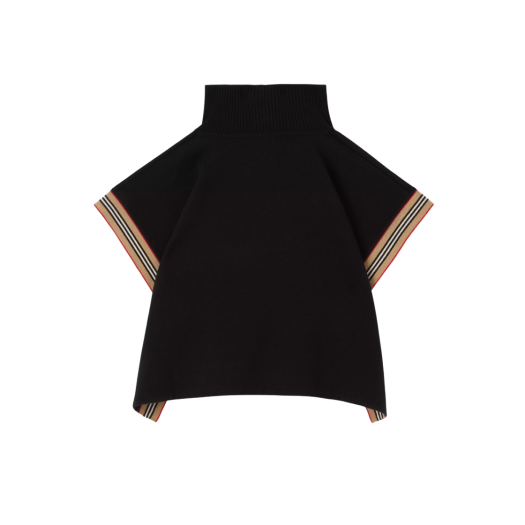 (Kids) Burberry Icon Stripe Trim Wool Blend Cape Black