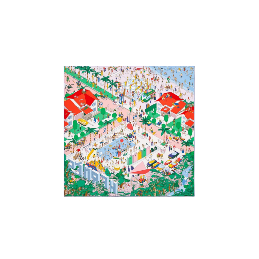 (W) Hermes on The Beach Scarf 90 Rose Vert Rouge