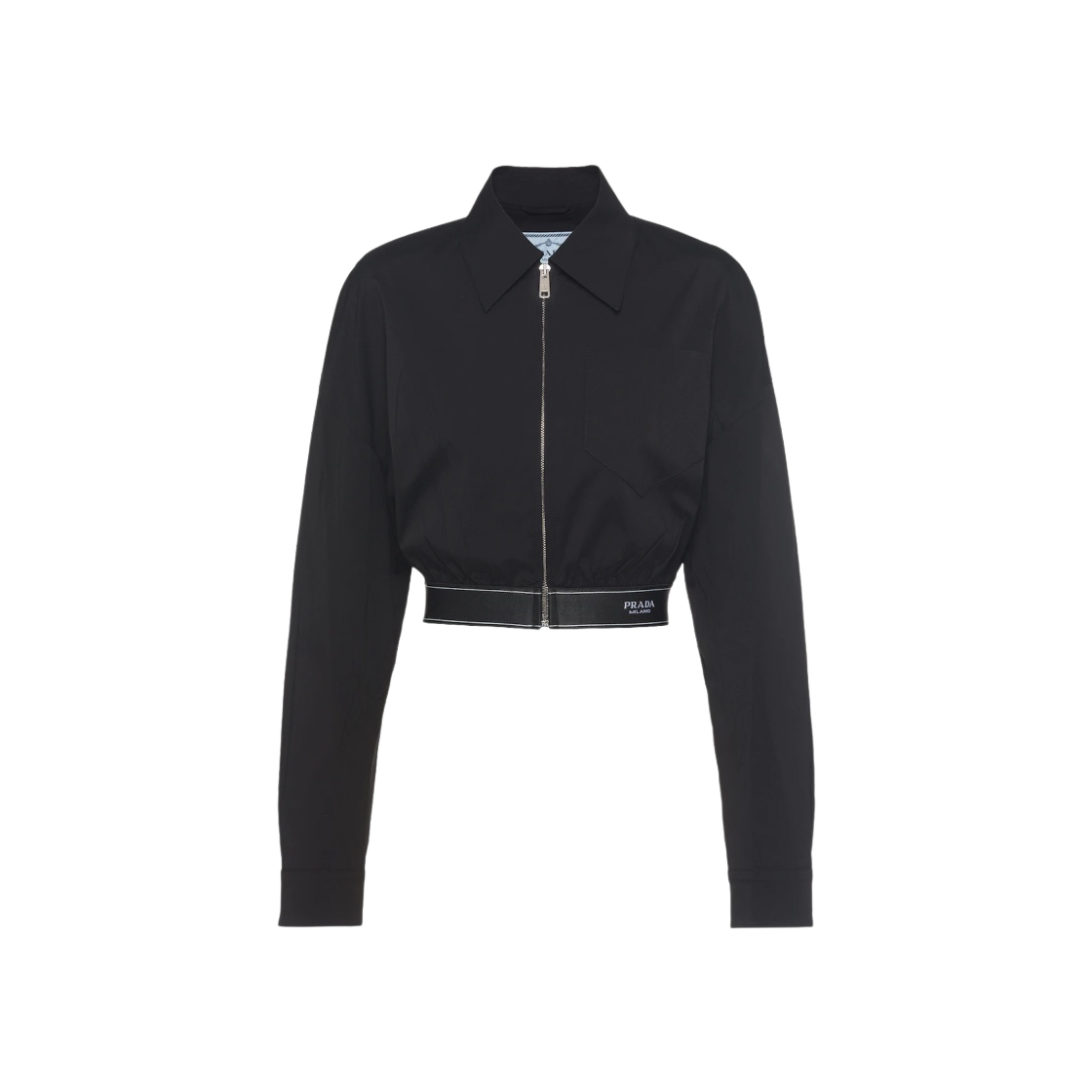 P525MG-F62-F0002 (W) Prada Cropped Stretch Poplin Jacket Black - 대표 이미지 #1