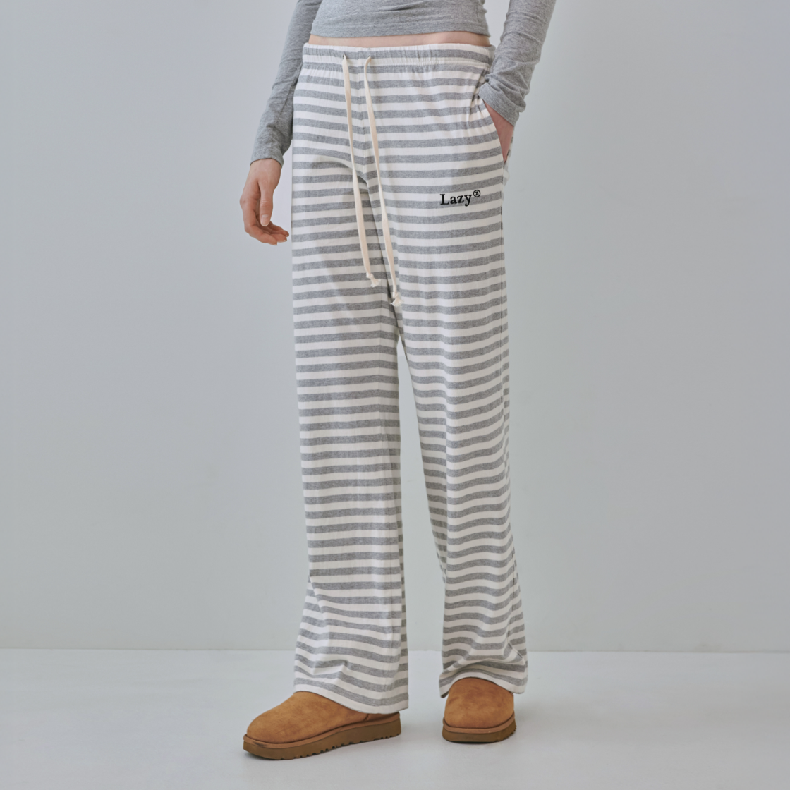 레이지지 코지 레이지 스트라이프 와이드 스웻팬츠 그레이(Lazyz Cozy Lazy Stripe Wide Sweatpants Gray) - 4