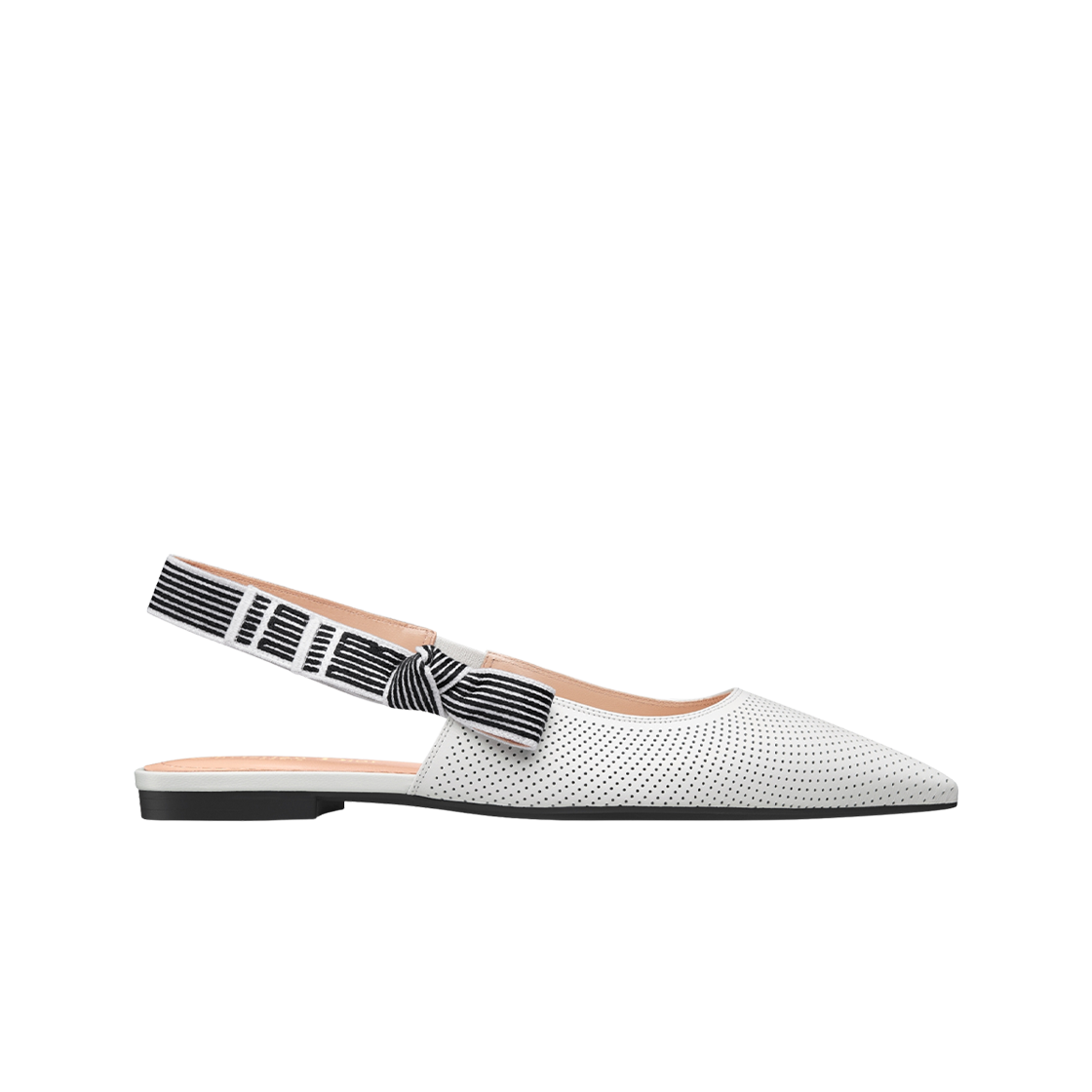 (W) 디올 뚜주흐 슬링백 플랫 퍼포레이티드 서플 램스킨 화이트((W) Dior Toujours Slingback Flat Perforated Supple Lambskin White)