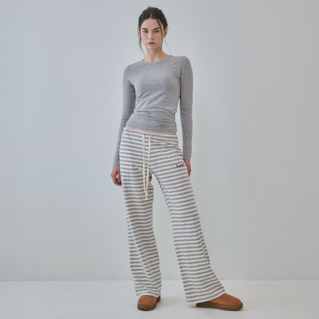 레이지지 코지 레이지 스트라이프 와이드 스웻팬츠 그레이(Lazyz Cozy Lazy Stripe Wide Sweatpants Gray) - 5