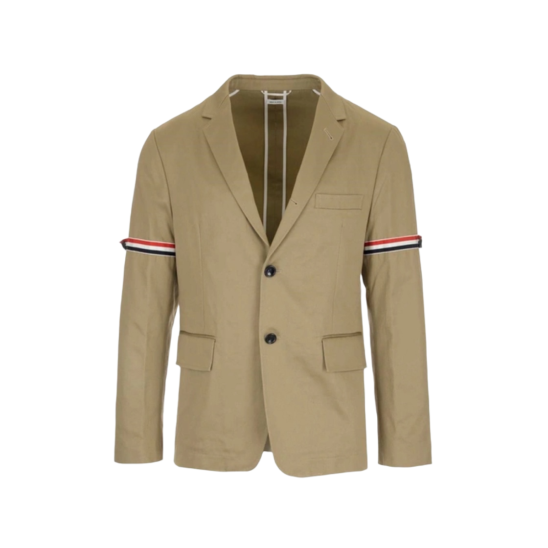 MJU527A-03788-275 Thom Browne Cotton Twill Grosgrain Armband Unconstructed Classic Sport Coat Khaki - 대표 이미지 #1