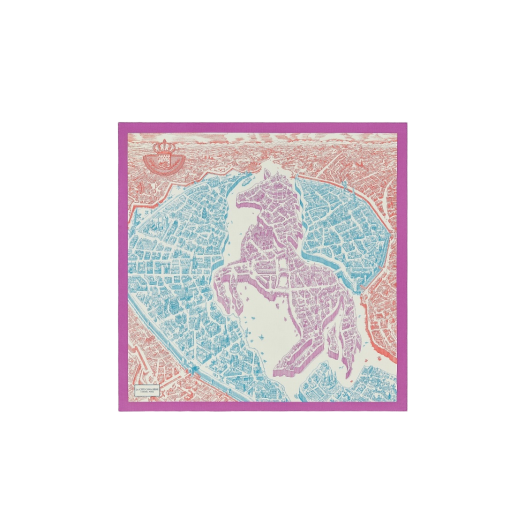 (W) Hermes La Cite Cavaliere Shawl 140 Mauve Petrole Coral