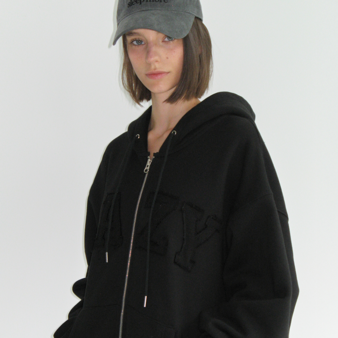 레이지지 레이지 그런지 패치 오버 핏 후드 집업 블랙(Lazyz Lazy Grunge Patch Over Fit Hood Zip-Up Black) - 3