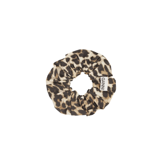 (W) Ganni Leopard Cotton Scrunchie Big Leopard Almond Milk