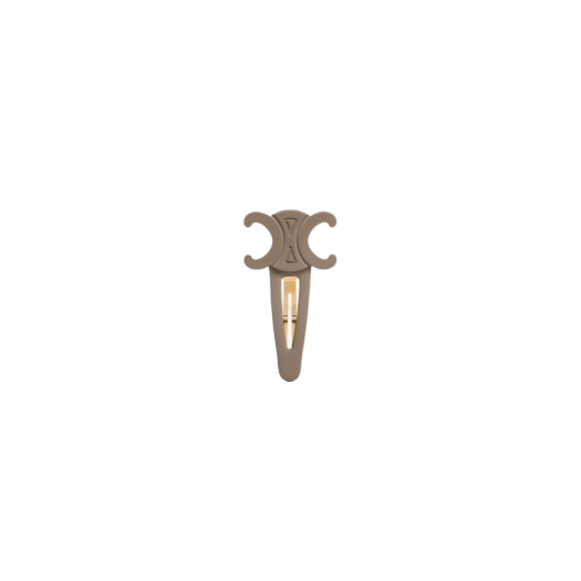 (W) Celine Triomphe Large Snap Hair Clip in Acetate and Steel Khaki Gold