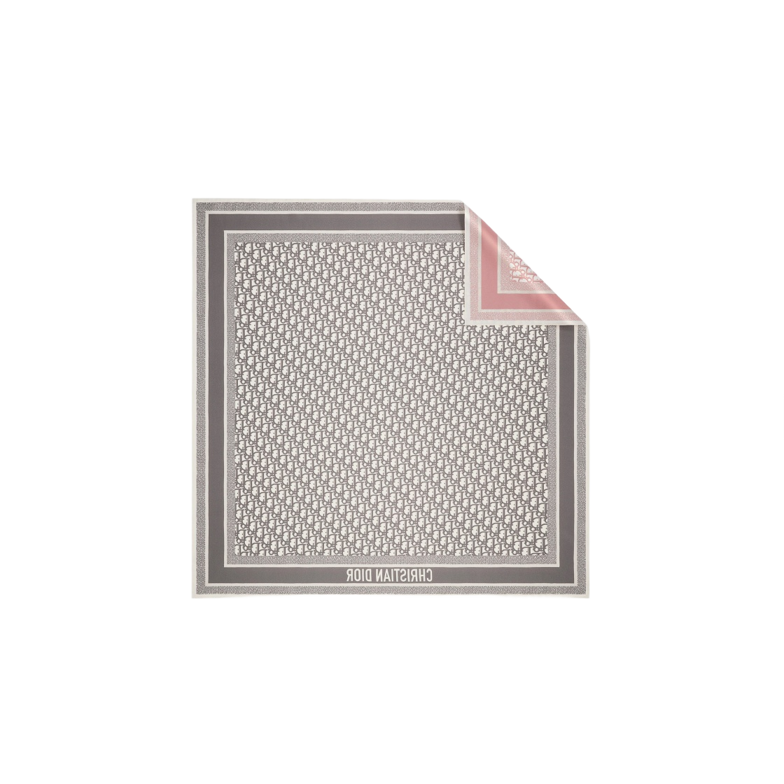 디올 오블리크 디올트윈 스퀘어 스카프 실크 트윌 로즈 드 방 그레이(Dior Oblique Diortwin Square Scarf Silk Twill Rose Des Vents Grey) - 2