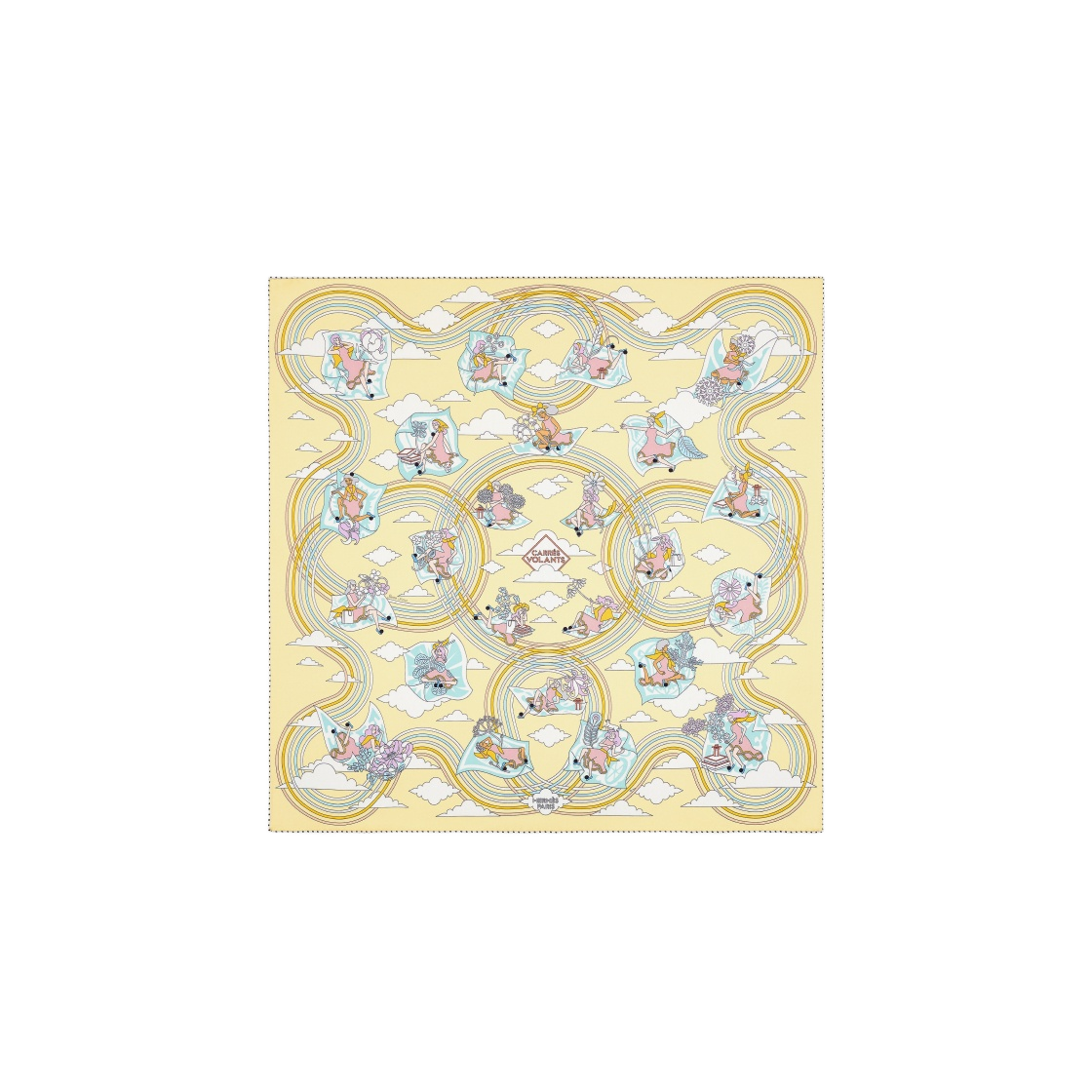 H983849S10 (W) Hermes Carres Volants Scarf 70 Jaune Soufre Aqua Blanc - 대표 이미지 #1