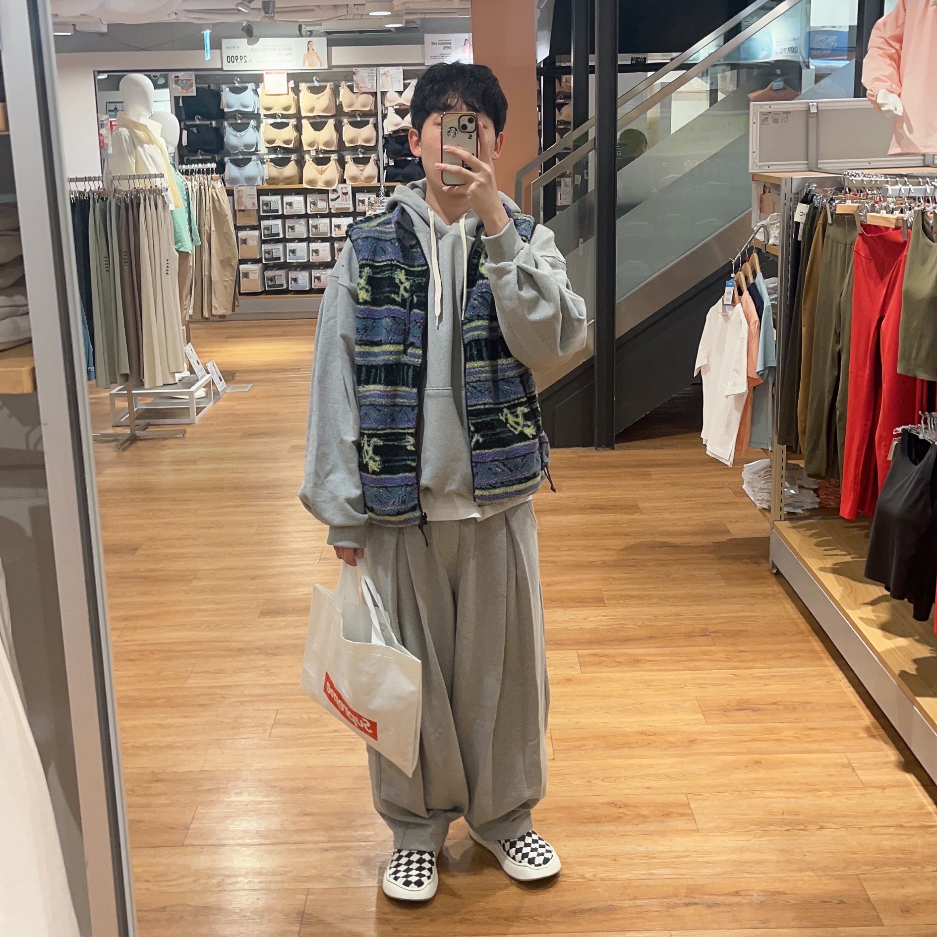 Thisisneverthat x Gramicci Reversible Fleece Vest Multi, Ader Error Log; Lad Tenit Noir 착용 스타일