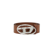 (W) Diesel B-1DR Leather Belt with D Buckle Brown