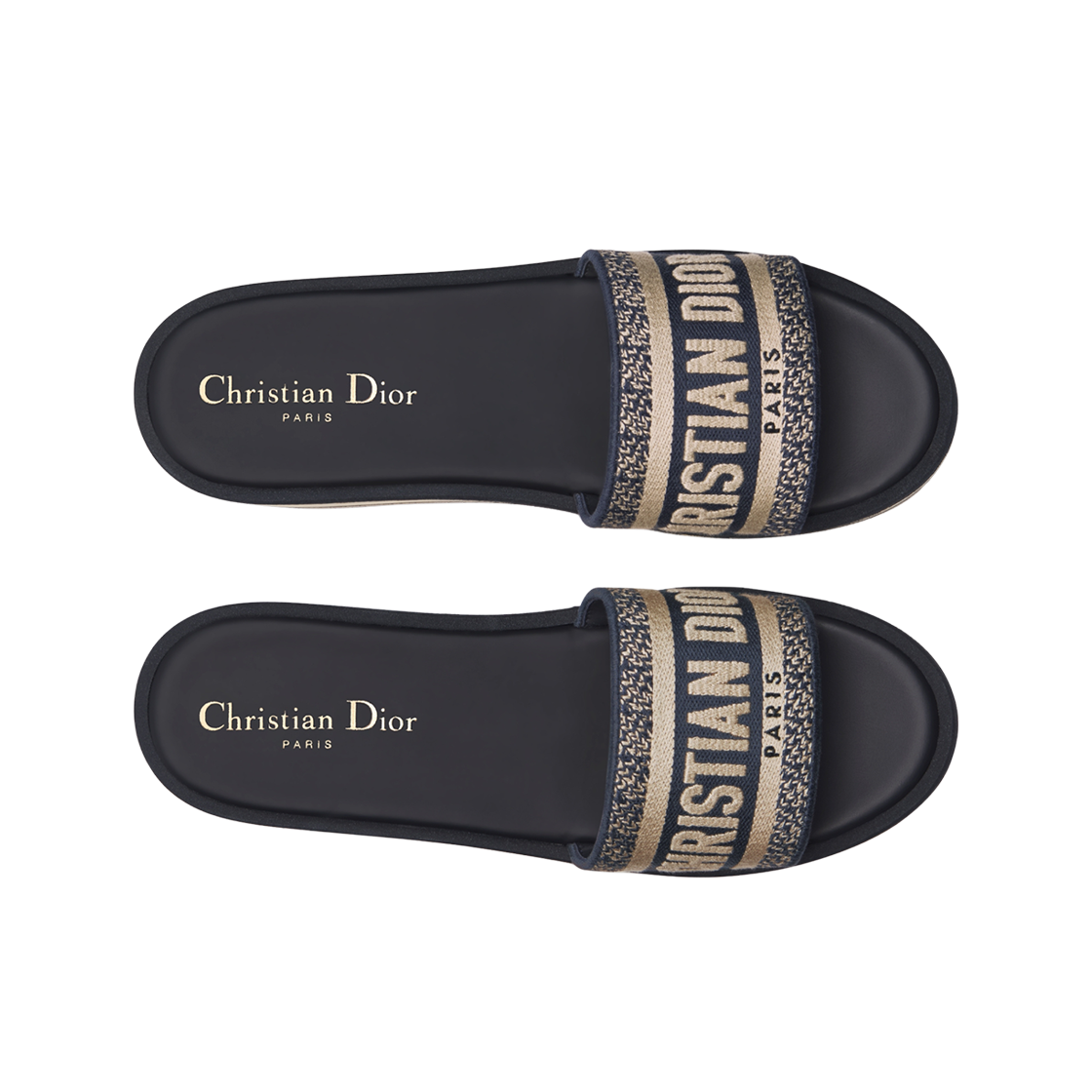 (W) 디올 디웨이 플랫폼 슬라이드 자수 코튼 딥 블루((W) Dior Dway Platform Slide Embroidered Cotton Deep Blue) - 2