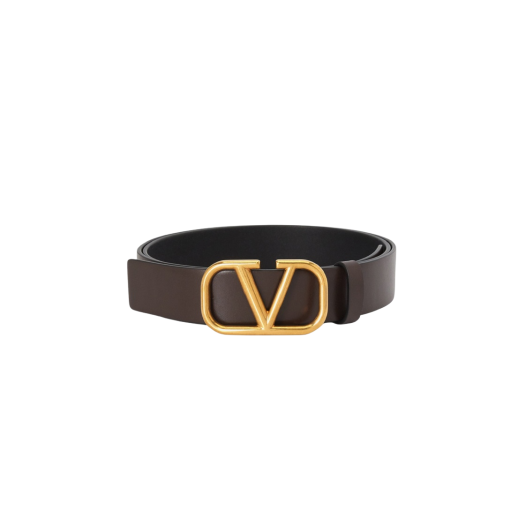 Valentino Vlogo Signature Calfskin Belt Bitter Chocolate Black