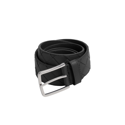 Bottega Veneta Intrecciato Leather Belt Shiny Black
