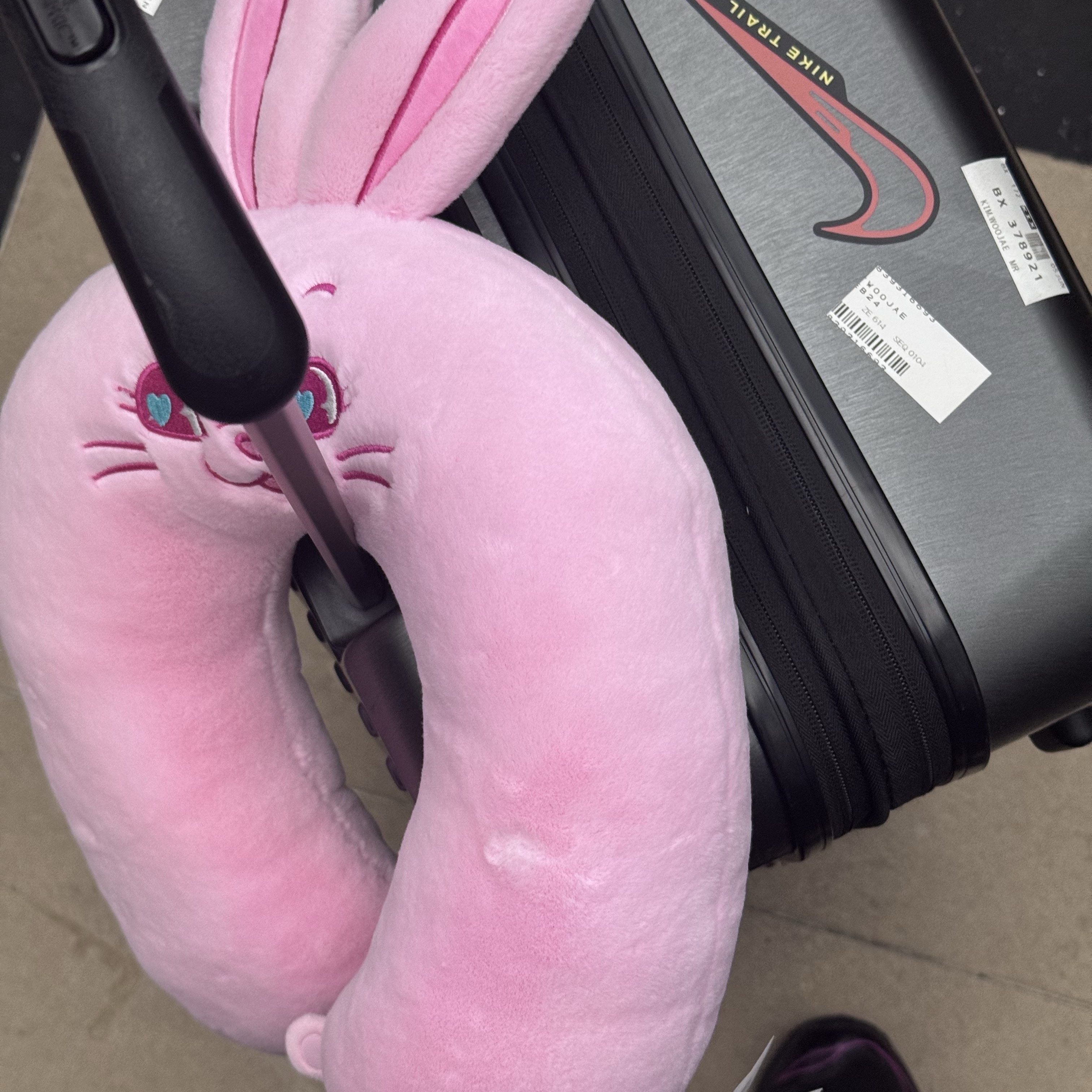 NewJeans Tokki Plush Neck Pillow Pink 착용 스타일 - 2