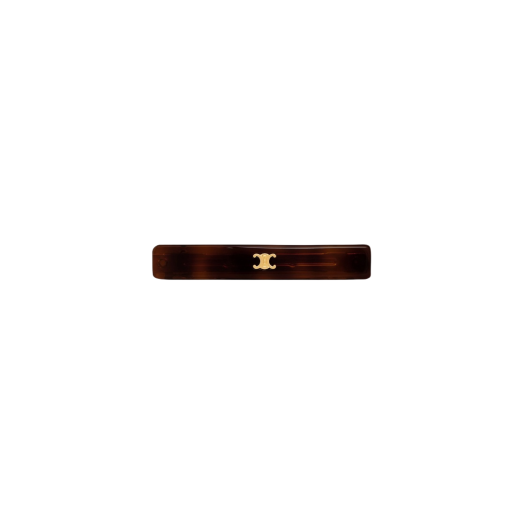 (W) Celine Triomphe Hair Clip in Acetate & Brass and Steel Dark Havana Gold