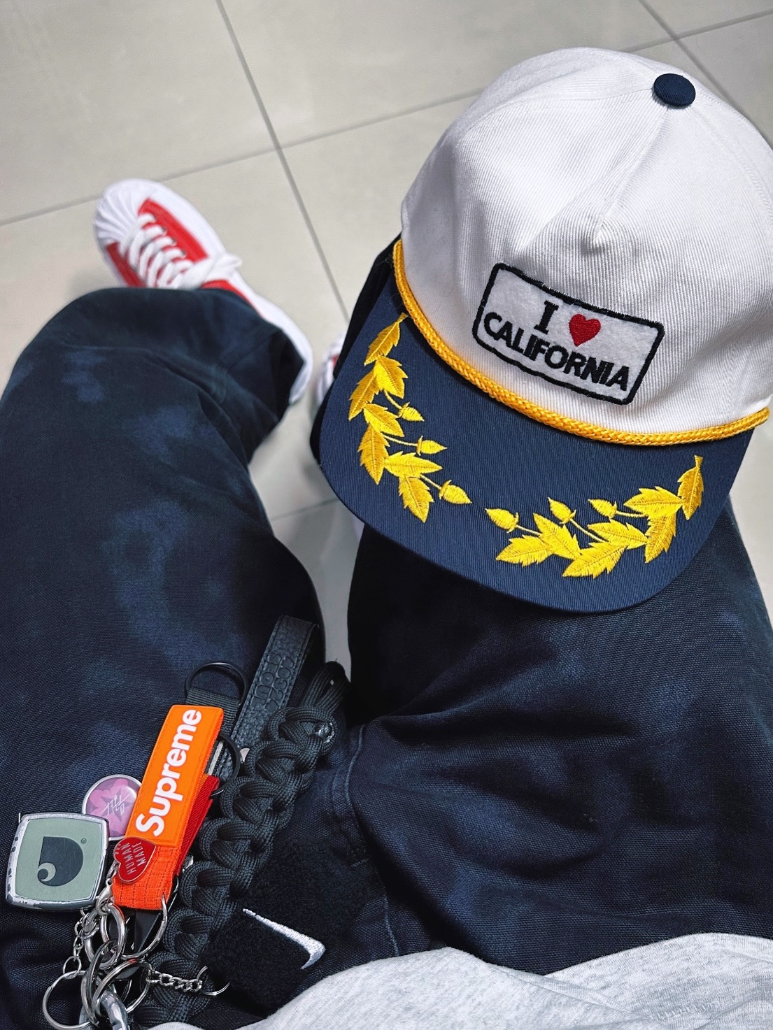 Maison Mihara Yasuhiro Blakey OG Sole Canvas Low-top Sneakers Orange, Supreme Ripstop Keychain Orange - 24SS 착용 스타일 - 1