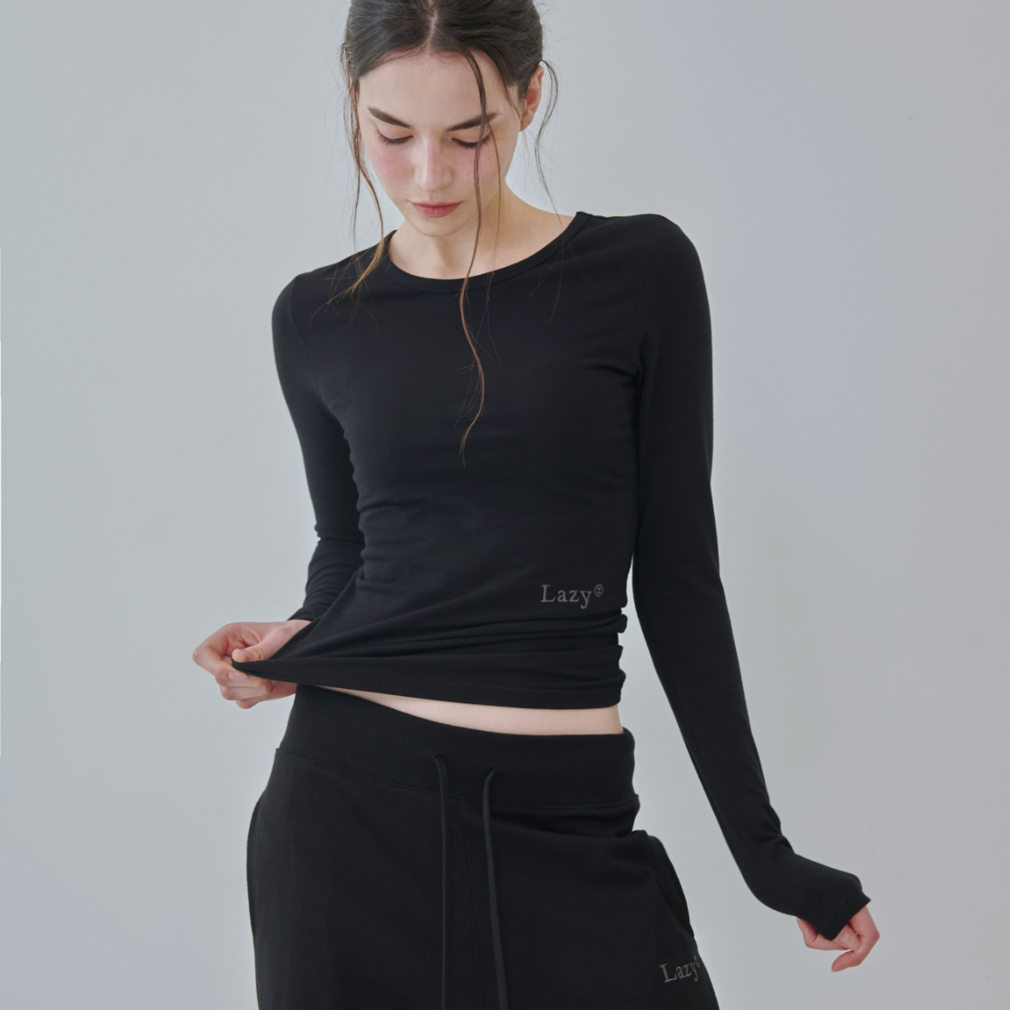 레이지지 슬림 레이지 롱 슬리브 티셔츠 블랙(Lazyz Slim Lazy Long Sleeve T-Shirt Black) - 4