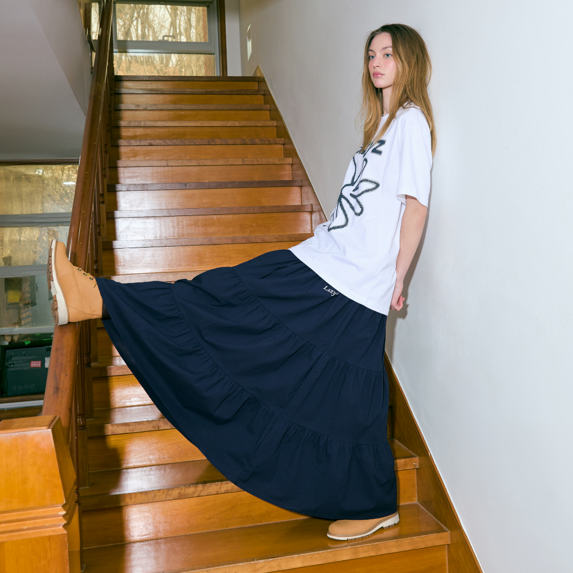 레이지지 캉캉스커트 네이비(Lazyz Lazy Cancan Shirring Skirt Navy) - 5