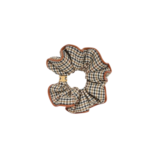 (W) Celine Scrunchy Pied De Poule in Brass with Gold Finish Wool Lambskin Multico