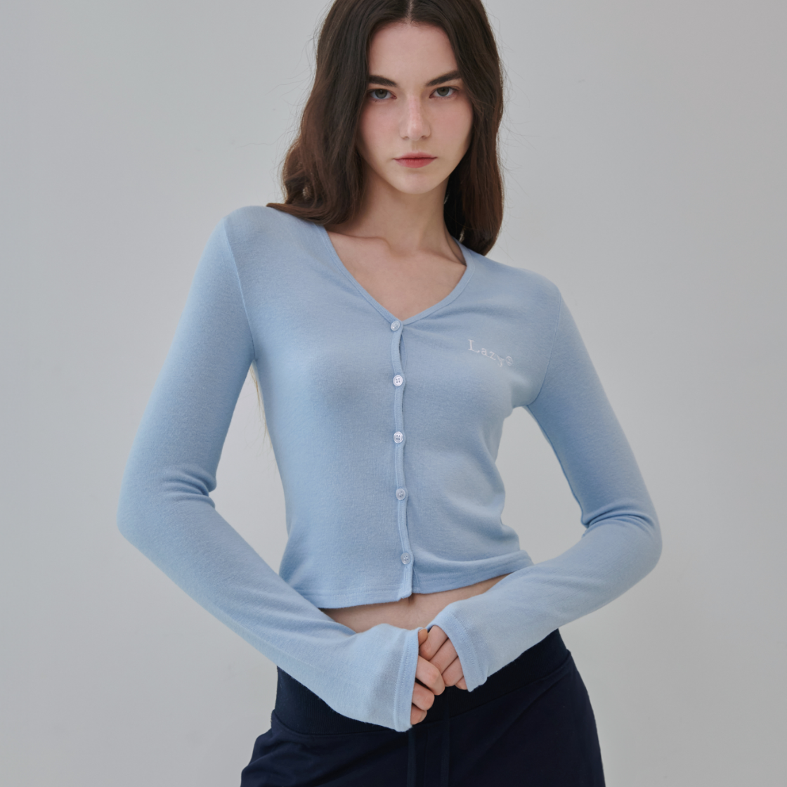 레이지지 코지 레이지 울 앙고라 브이넥 가디건 스카이(Lazyz Cozy Lazy Wool Angora V-Neck Cardigan Sky) - 3