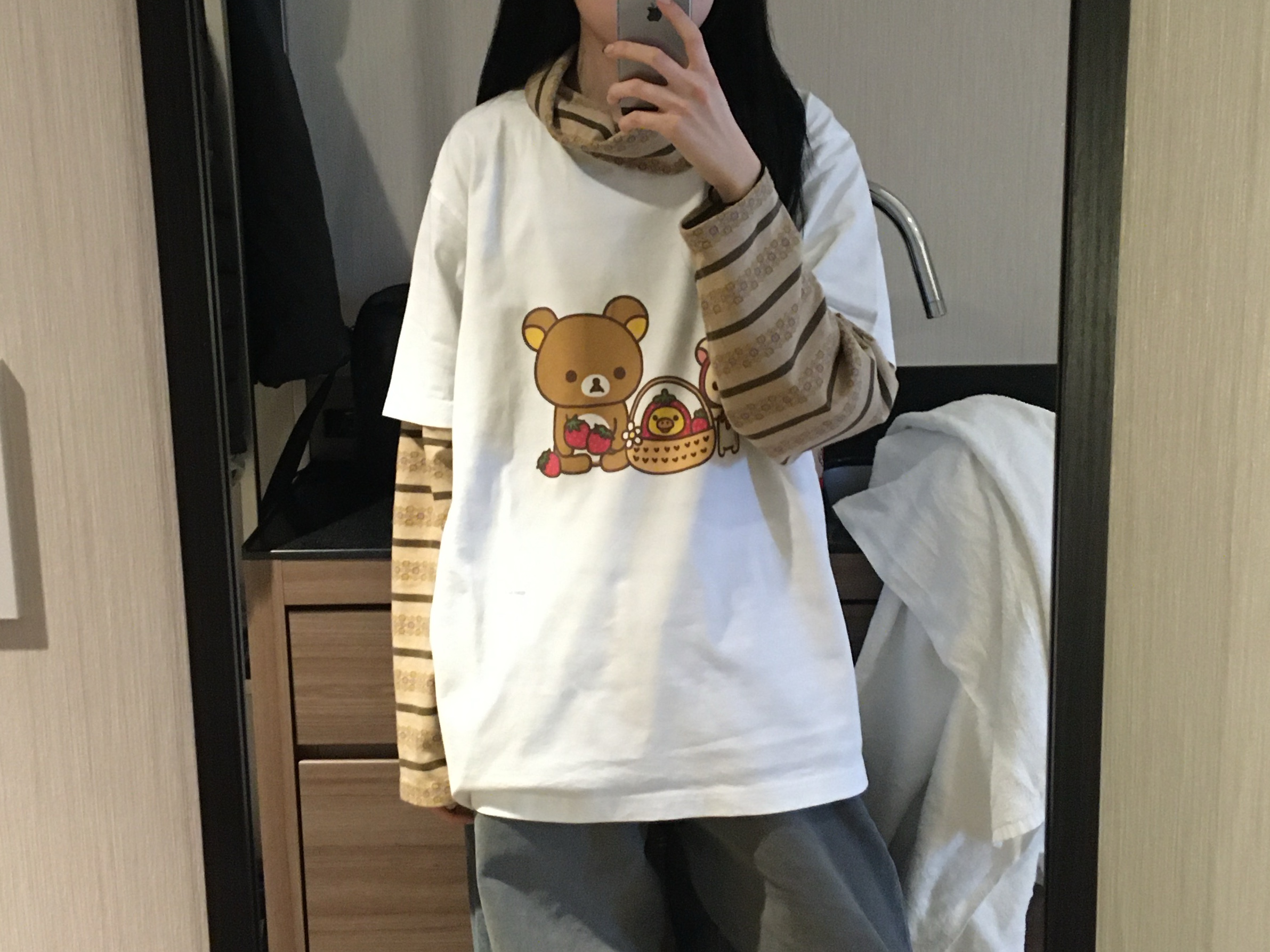 Kapital Sunrise Jacquard Striped Jersey Baggy High Neck Long Sleeve Beige Khaki 착용 스타일 - 3