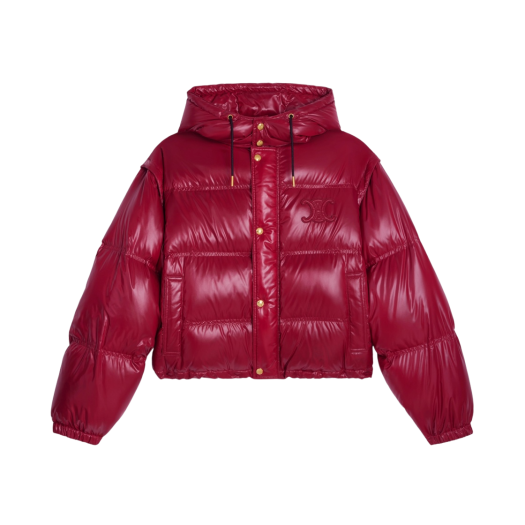 (W) Celine Cropped Triomphe Down Jacket in Lightweight Nylon Light Burgundy