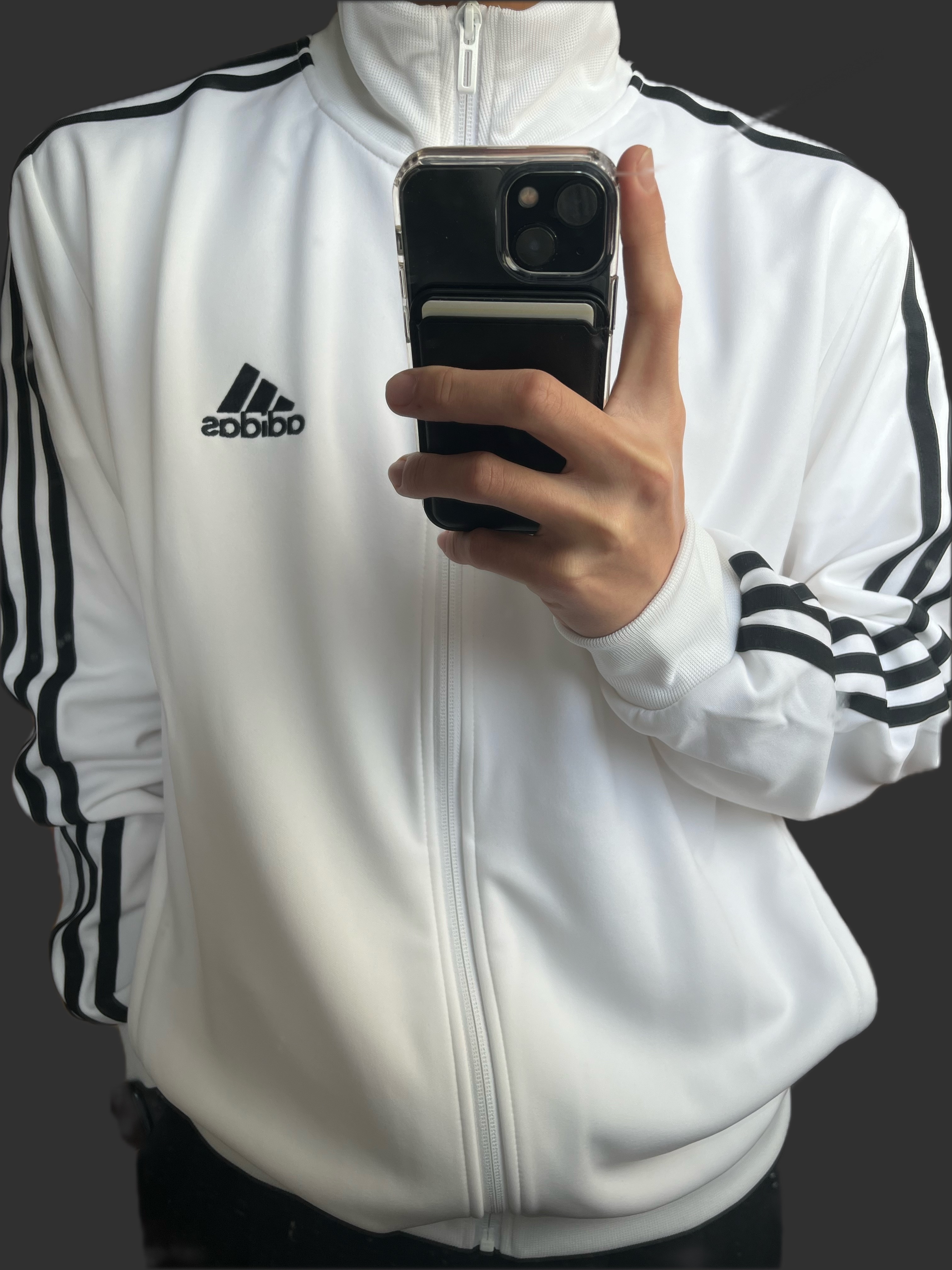 Adidas 3S Regular Fit Double Knit Track Top White - KR Sizing 착용 스타일