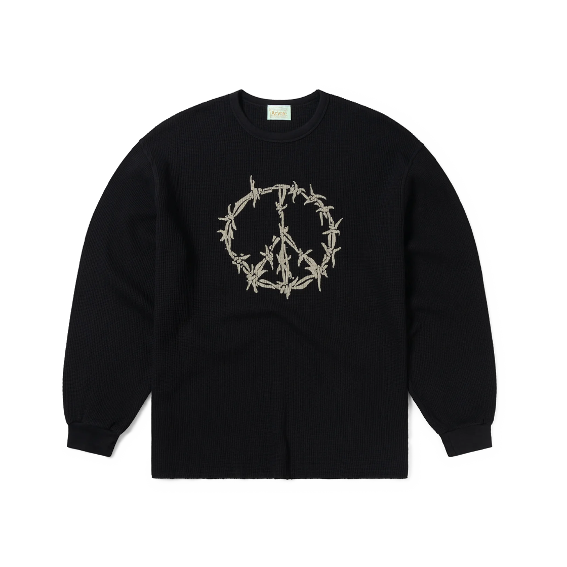 KM5BTSLAS06BK Aries Peace Press Gothic Waffle LS Tee Black - 25SS