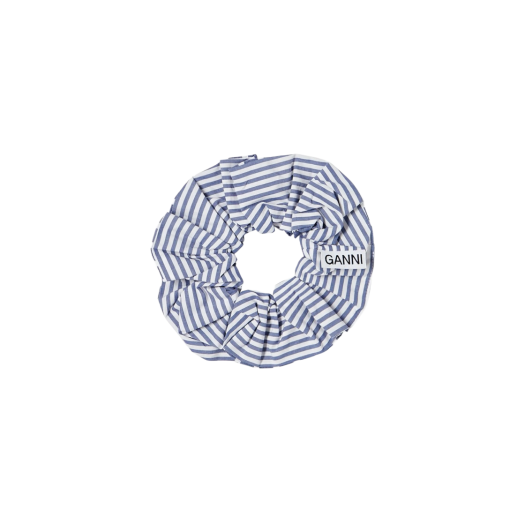 (W) Ganni Stripe Cotton Scrunchie Grey Blue