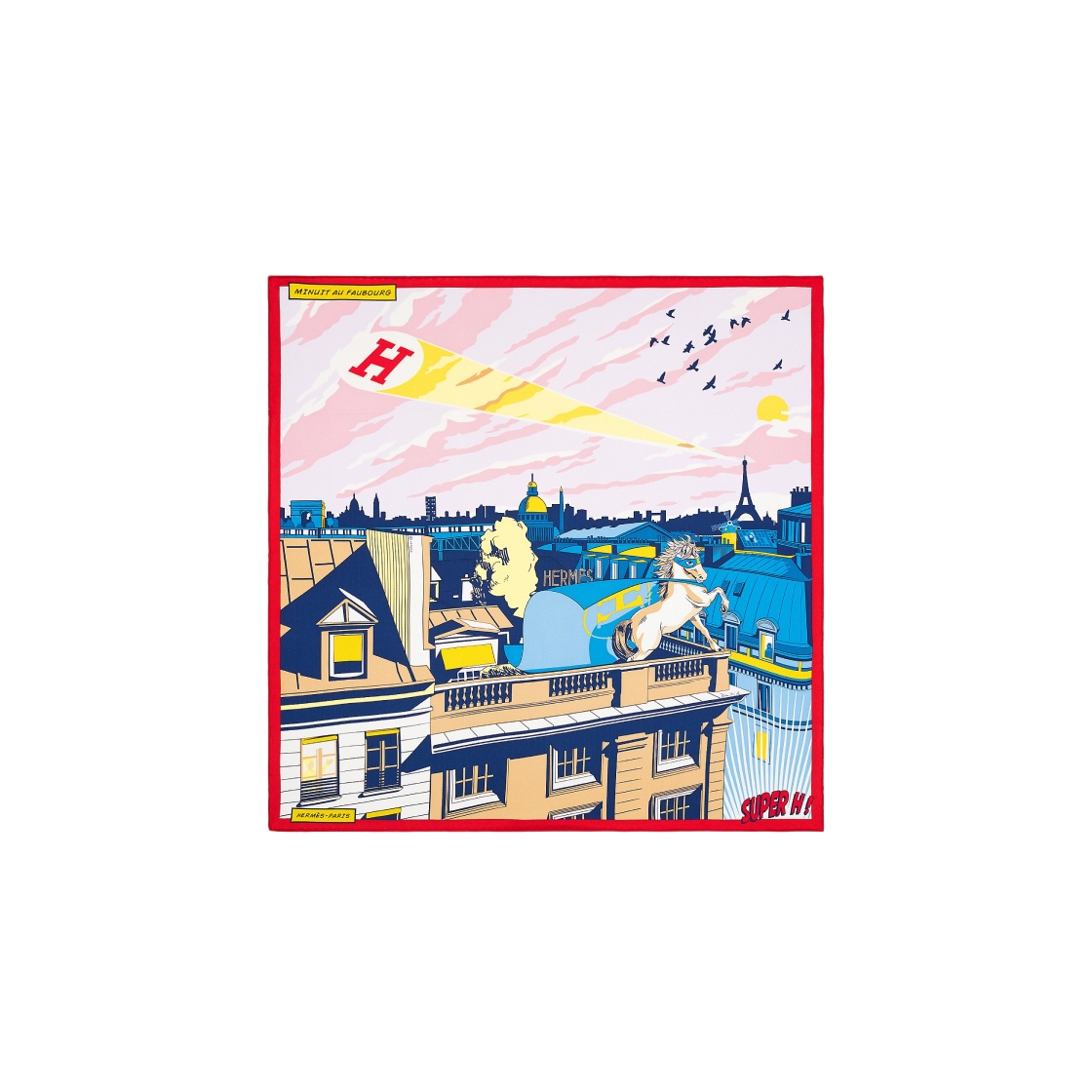 H982820S17 (W) Hermes Minuit Au Faubourg Scarf 70 Rouge Rose Bleu - 대표 이미지 #1