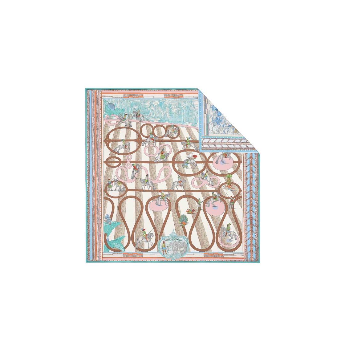 H903688S03 (W) Hermes Passades et Serpentines Double Face Scarf 90 Creme Vert Rose