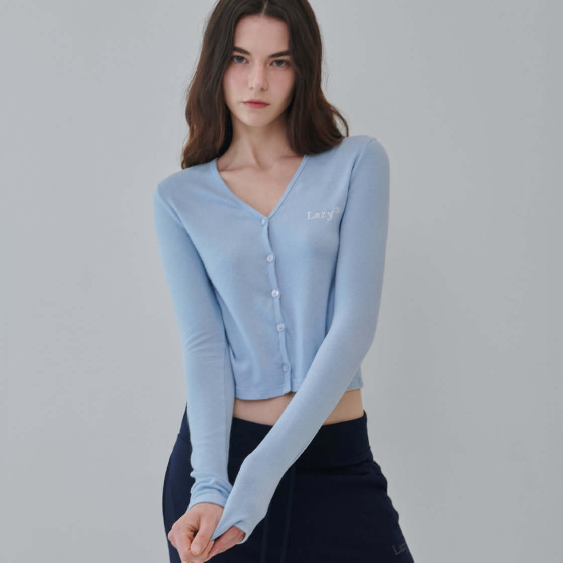 레이지지 코지 레이지 울 앙고라 브이넥 가디건 스카이(Lazyz Cozy Lazy Wool Angora V-Neck Cardigan Sky) - 4