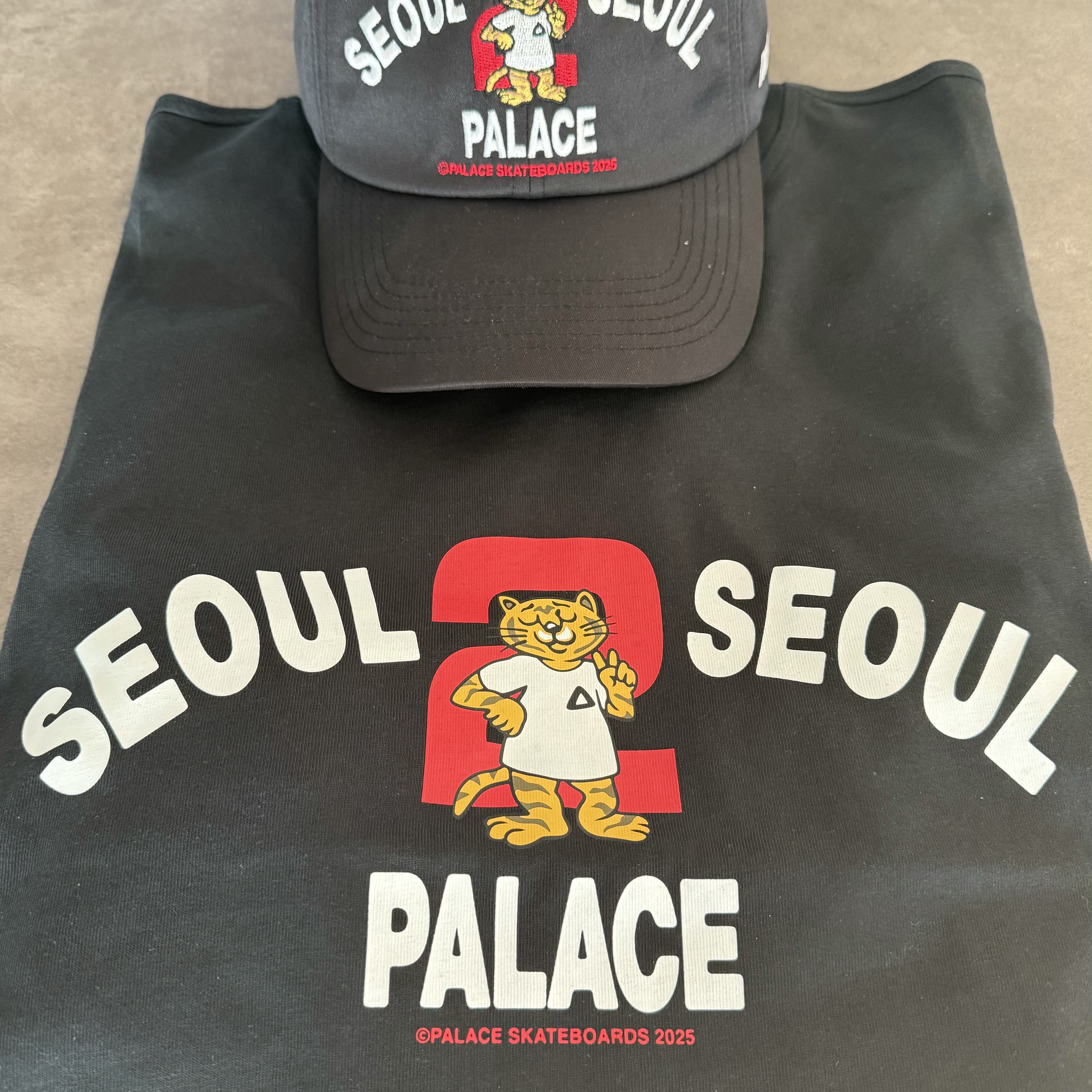Palace Seoul 2 Seoul T-Shirt Black - 25SS, Palace Seoul 2 Seoul 6-Panel Cap Black - 25SS 착용 스타일