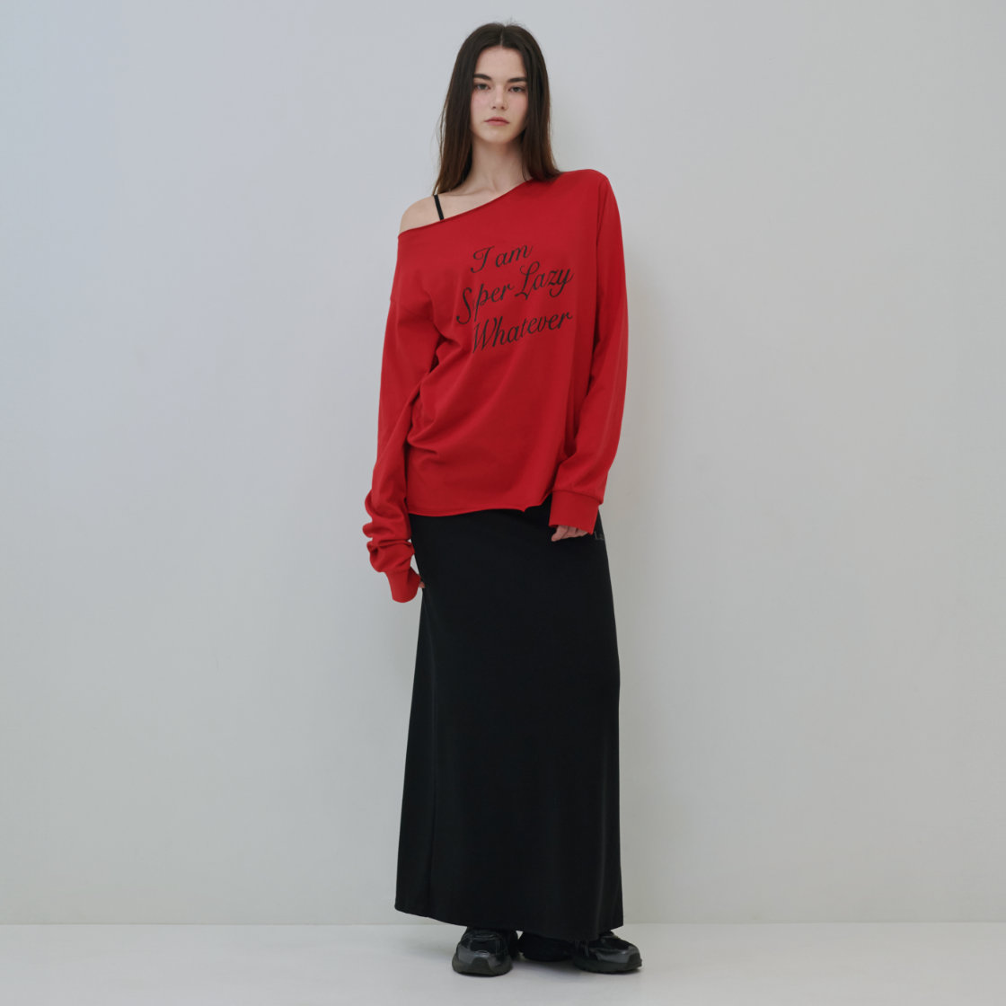 레이지지 슈퍼레이지 오프숄더 롱슬리브 티셔츠 레드(Lazyz Super Lazy Off Shoulder Long Sleeve T-Shirt Red) - 3