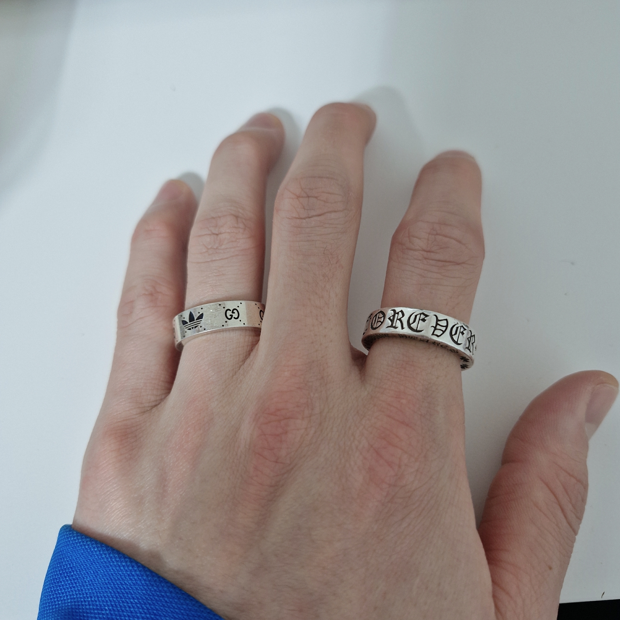 Gucci x Adidas Interlocking G Ring Silver 착용 스타일