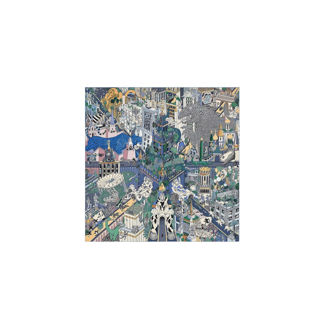 (W) 에르메스 애니마폴리스 스카프 90 블루 그리 비유 로즈((W) Hermes Animapolis Scarf 90 Bleu Gris Vieux Rose) - 1